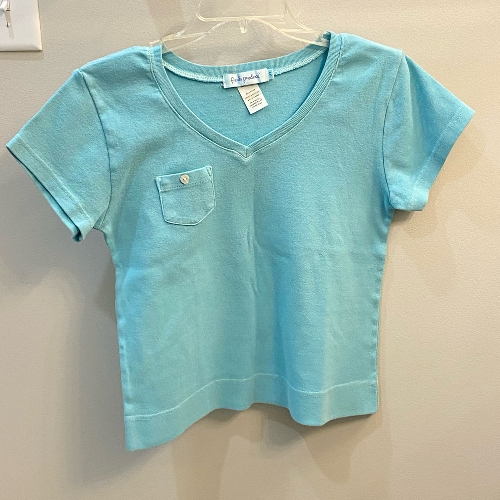 Fresh Produce Logo Fem Tee Ribbed w/Chest Pocket S Pale Aqua Green